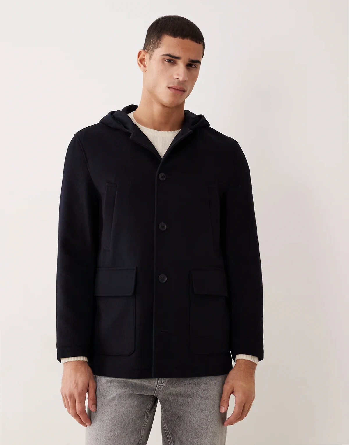 – Mittellange Jacke aus Wollmix in Marineblau