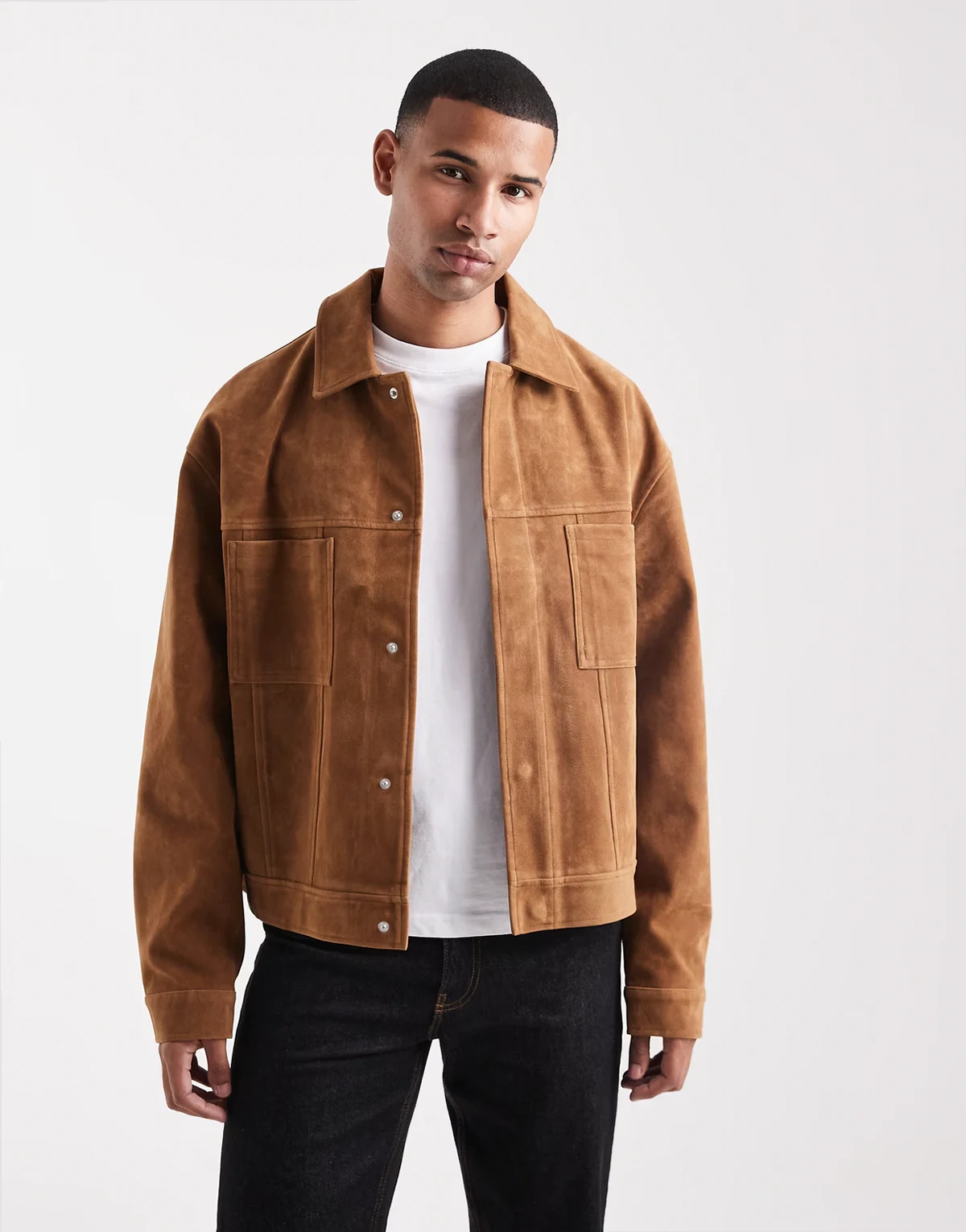 – Harrington-Jacke aus Wildlederimitat in Braun