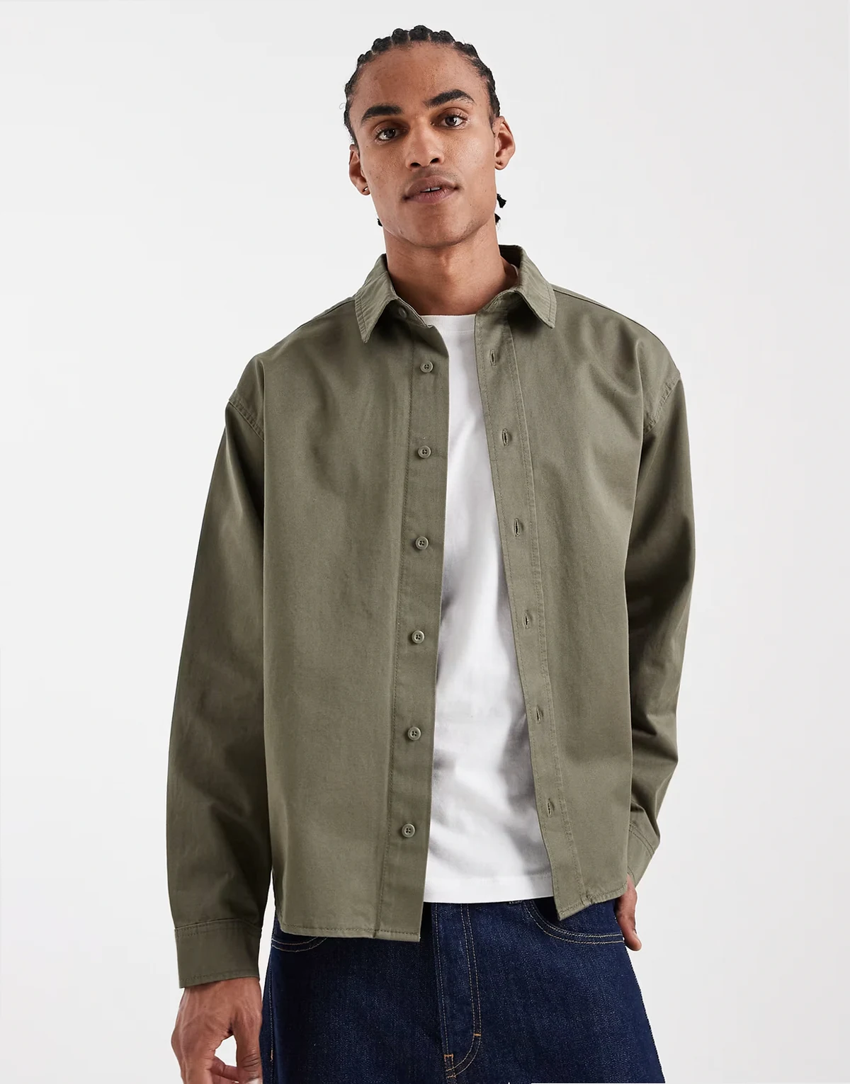 – Langärmliges Hemd in Khaki, Kombiteil