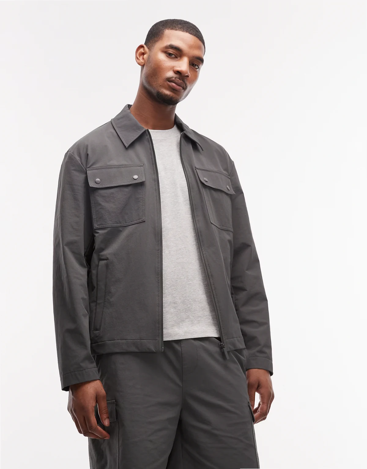 motionMAX™ four way stretch shacket in charcoal - part of a set