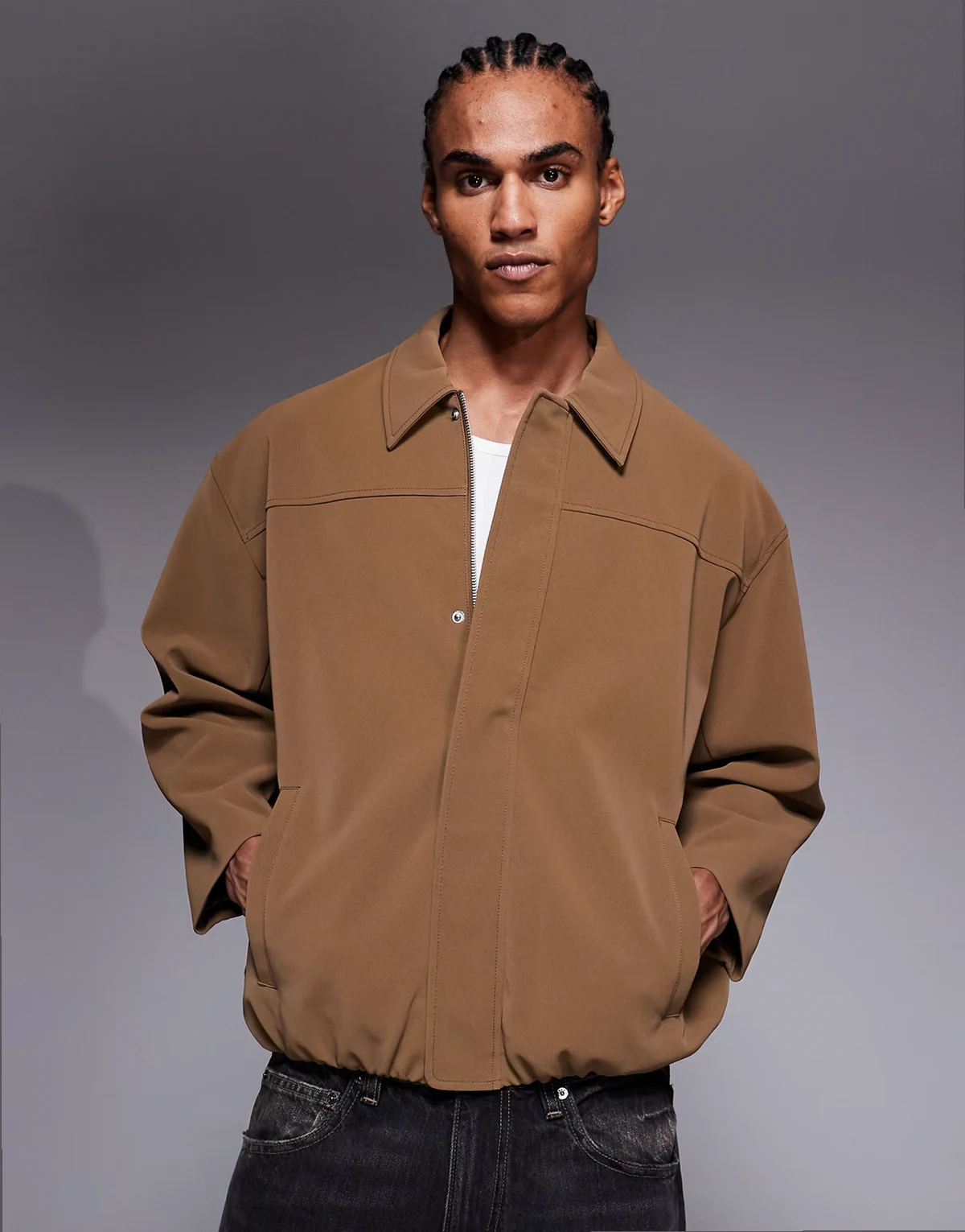 – Oversize-Jacke aus Wildlederimitat in Braun