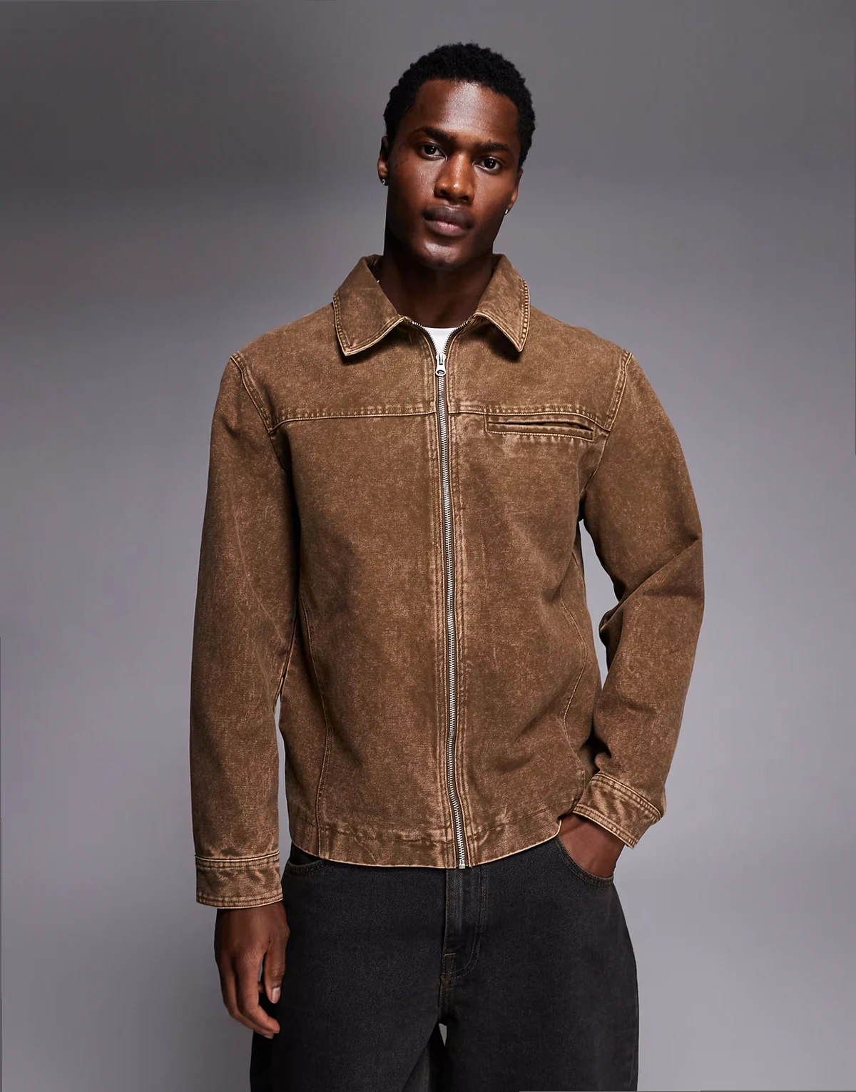 – Harrington-Jacke in verwaschenem Braun