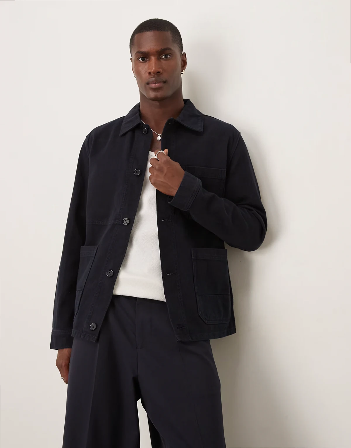 pure cotton overshirt in navy blue