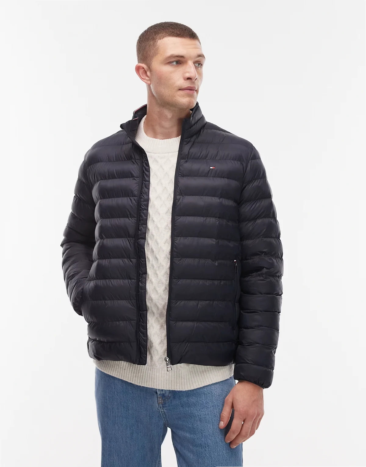 – Granatowa składana ocieplana kurtka