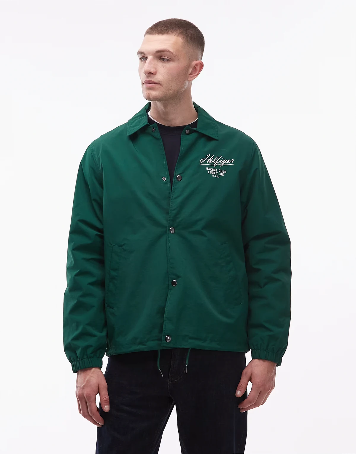 Racing style coach collared jacket in green