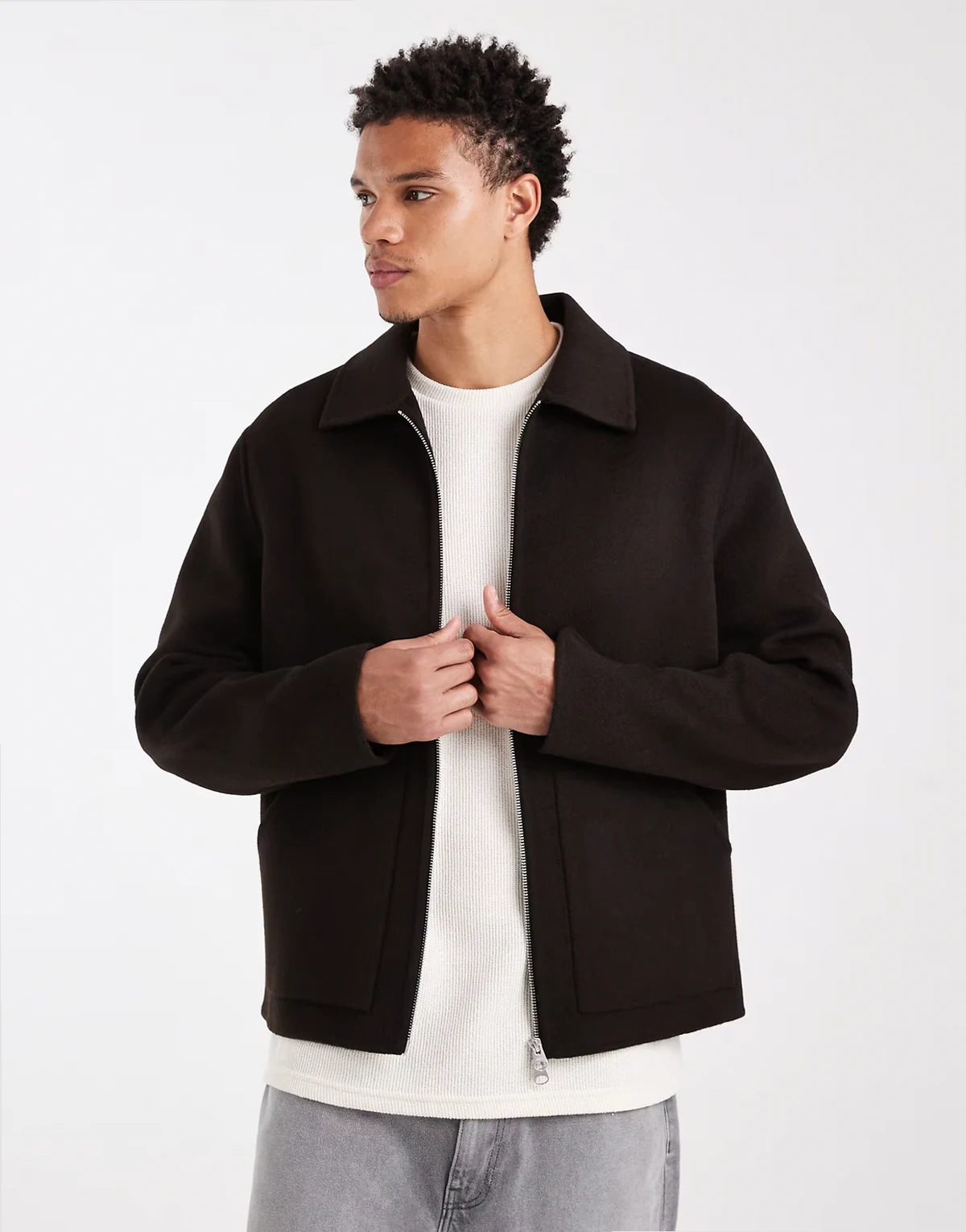 wool rich double layer workwear jacket in dark brown