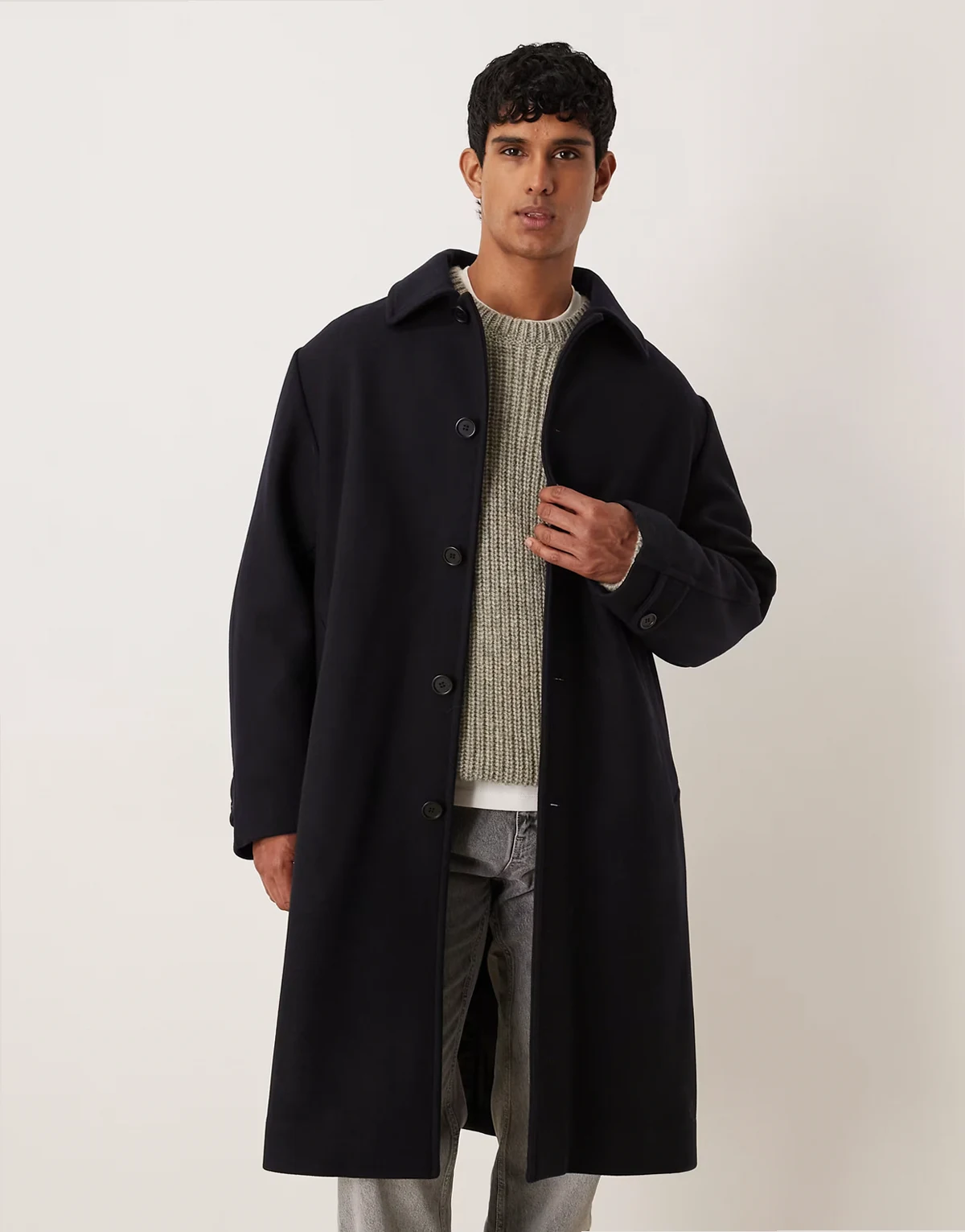melton wool rich maxi overcoat in navy blue