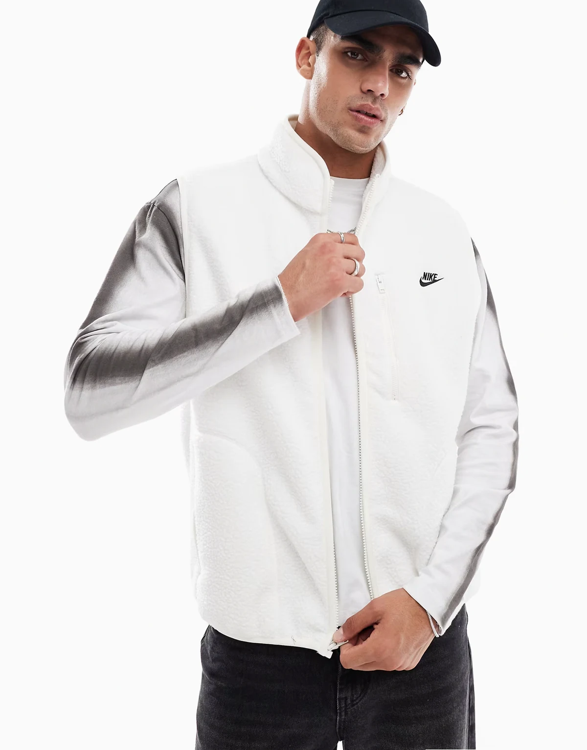 Club fleece vest in off white