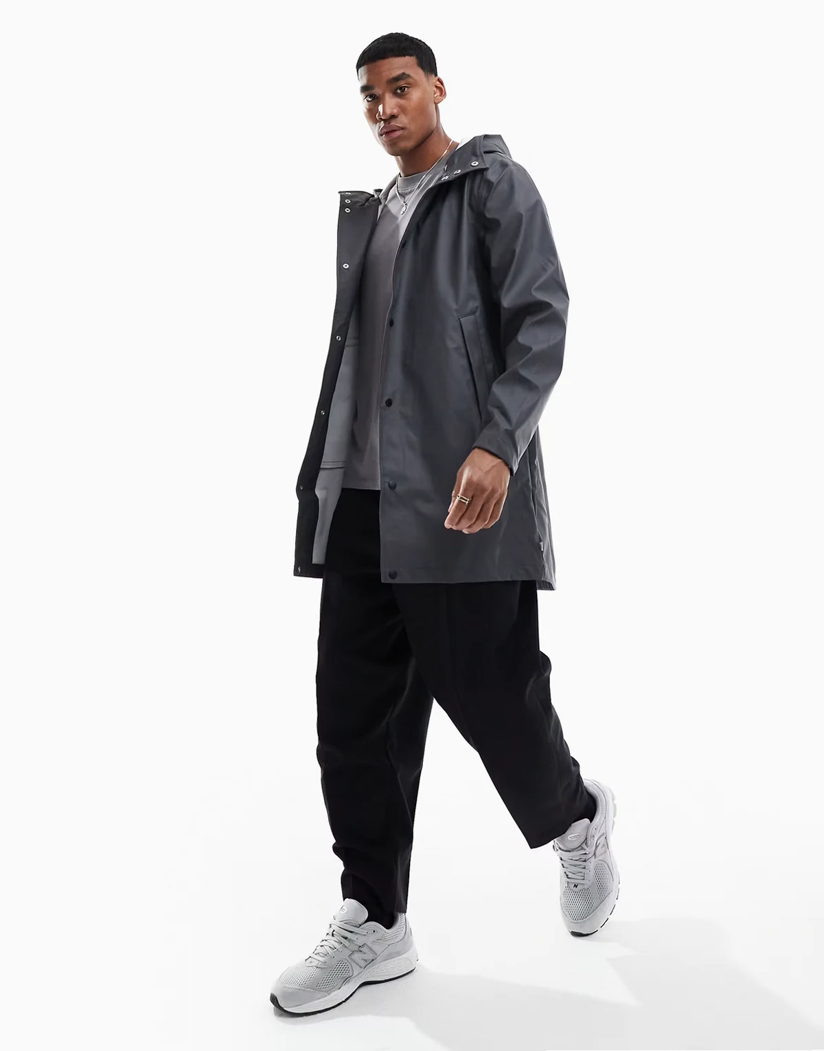 rain resistant coat in charcoal