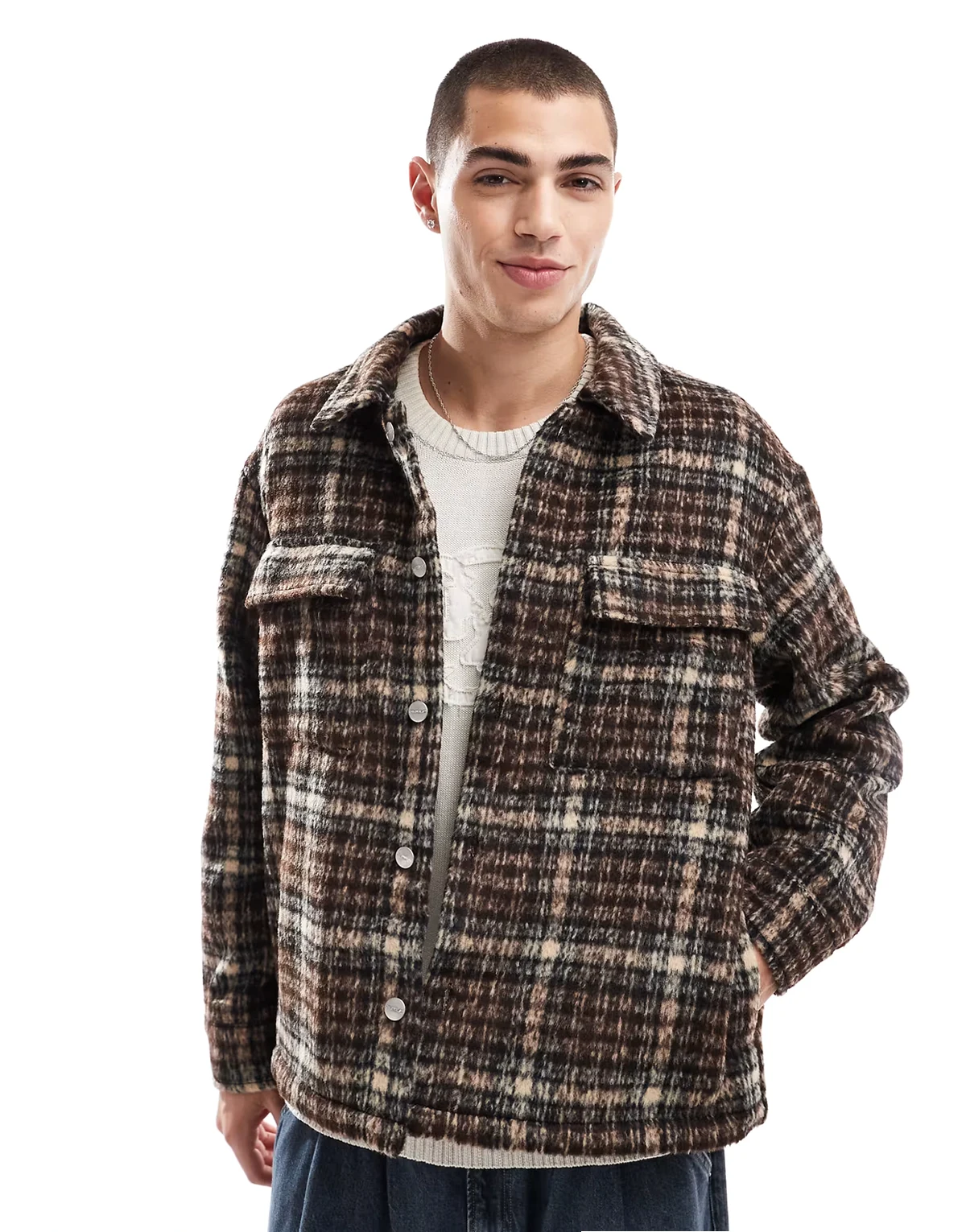 check shacket with pockets in brown