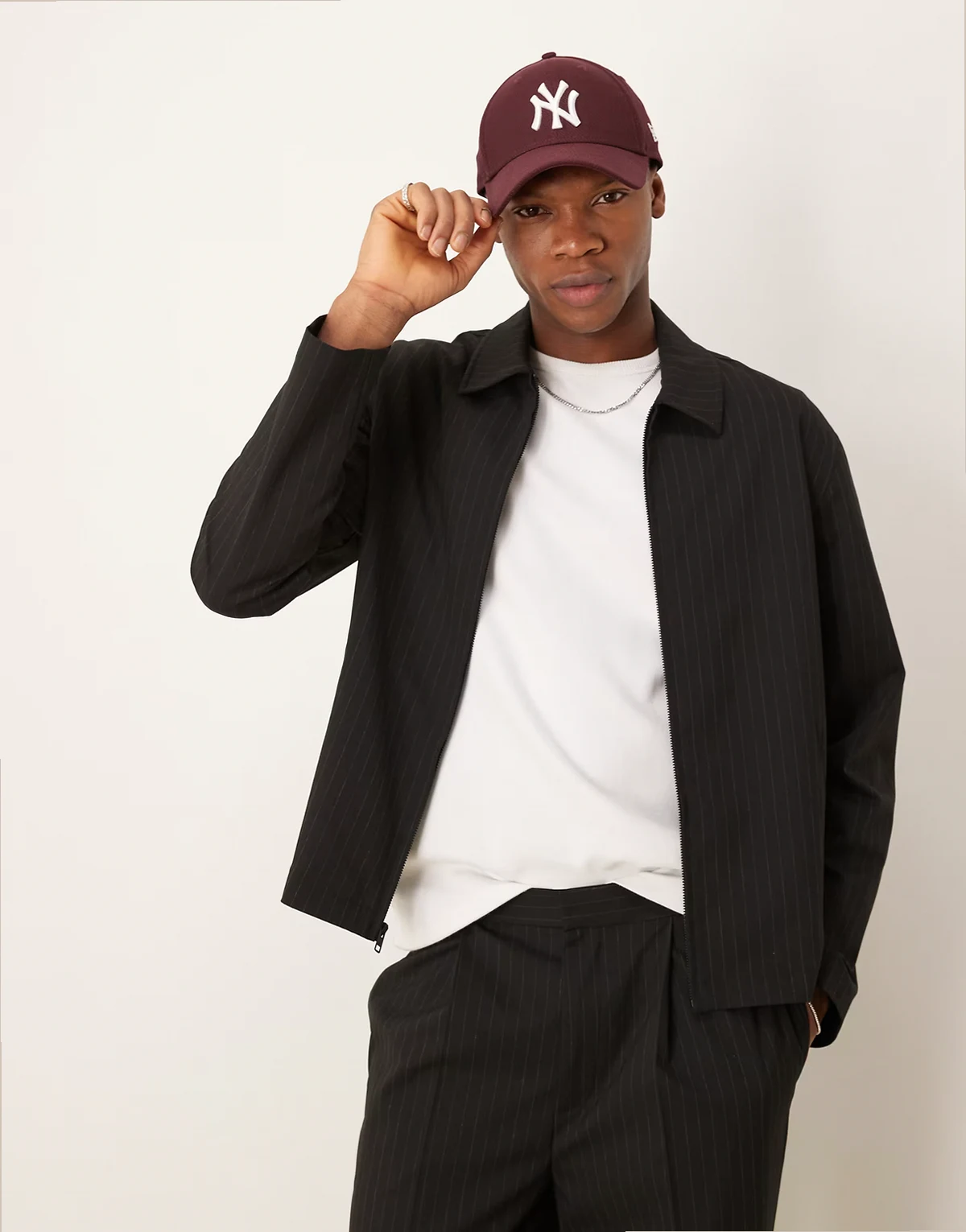 smart harrington jacket in black pinstripe - part of a set