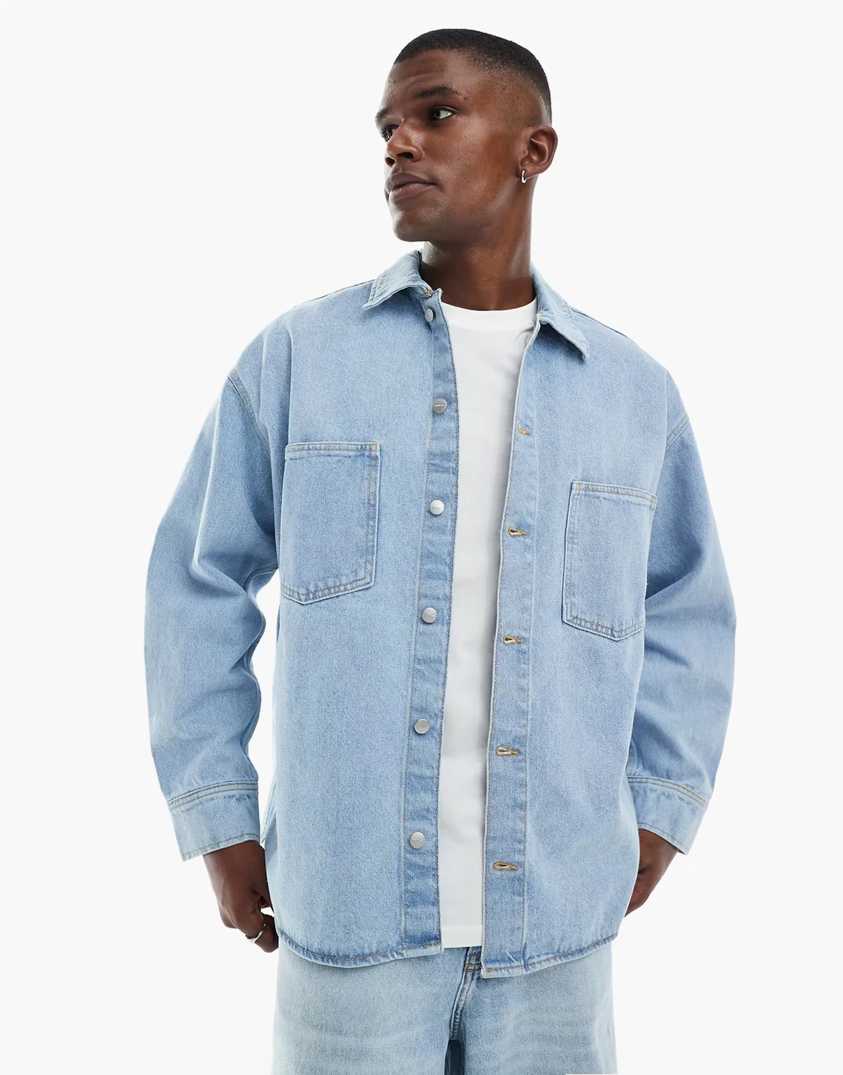 oversized denim shacket in light blue