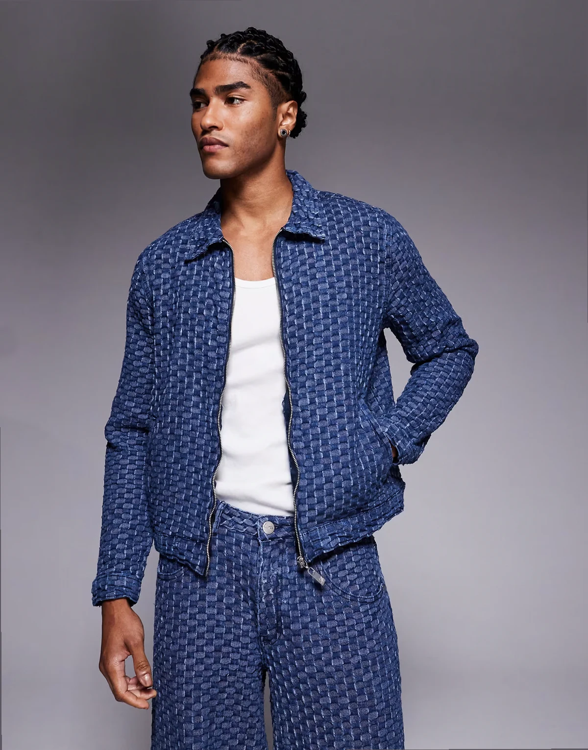 zip up denim jacket in bubble blue - part of a set