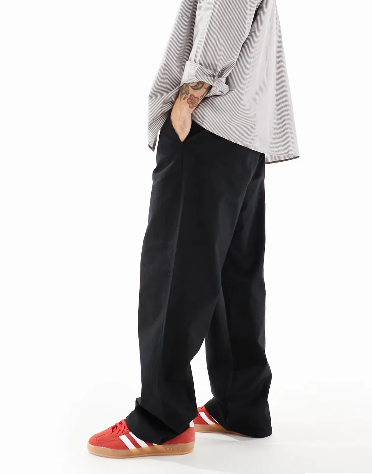 baggy fit linen blend pants in black