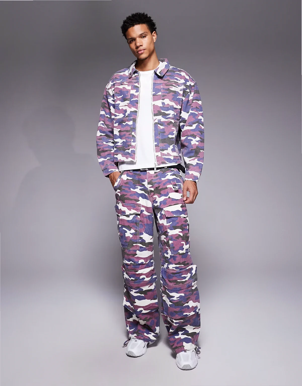 baggy denim cargos in burgundy camo - part of a set