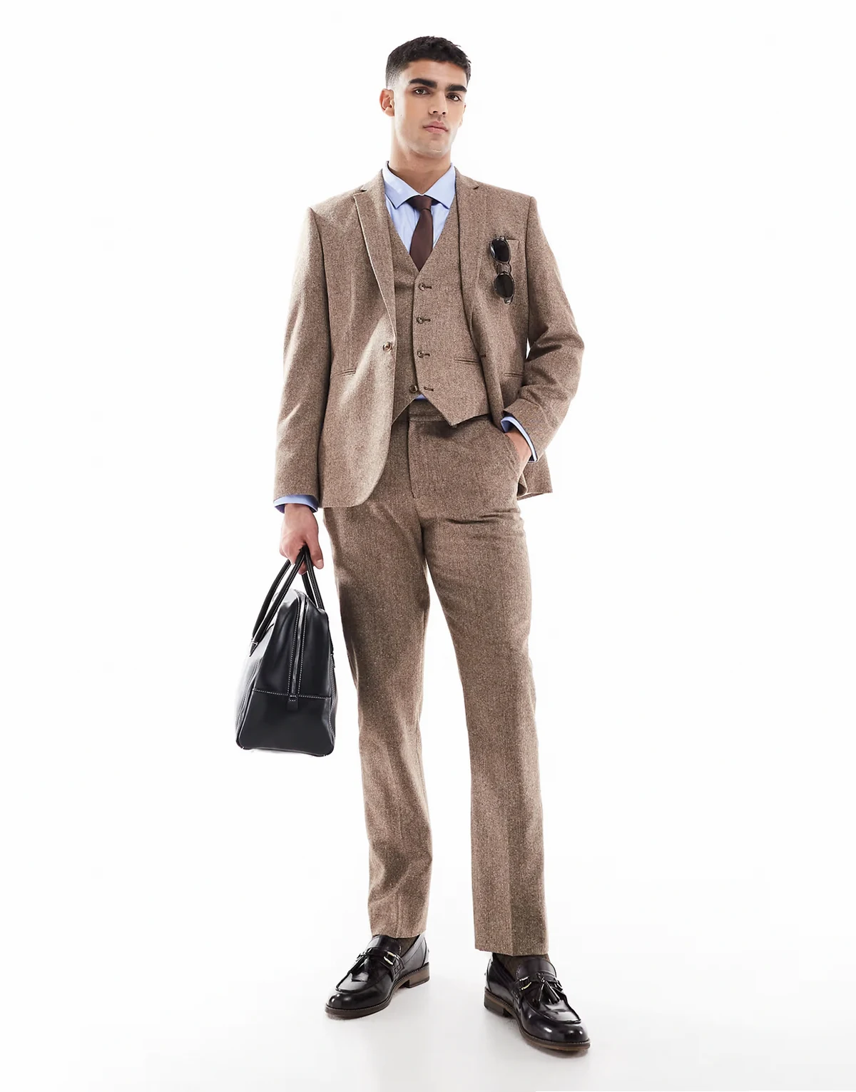 slim wool blend suit pants in beige