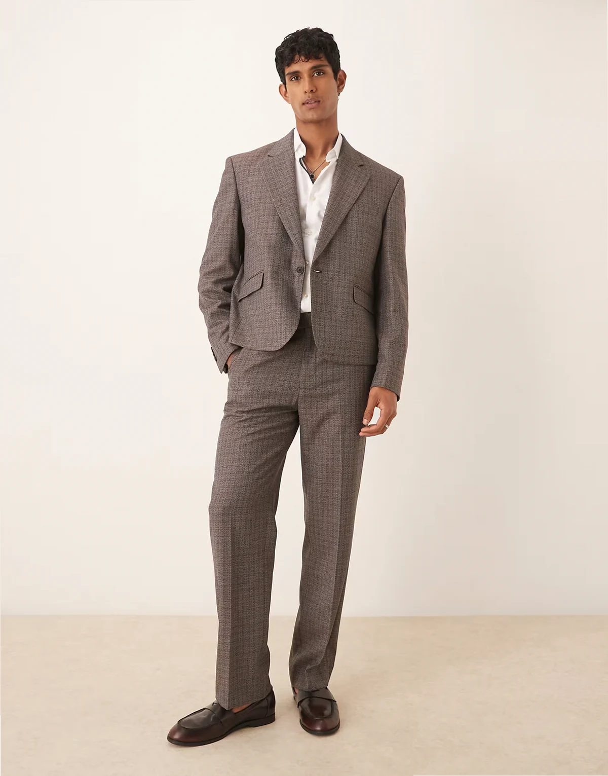 straight suit pants in brown texture