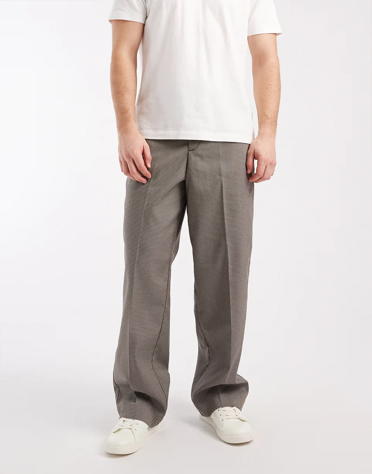 – Toby – Chinohose in Grau mit weitem Bein und Hahnentrittmuster