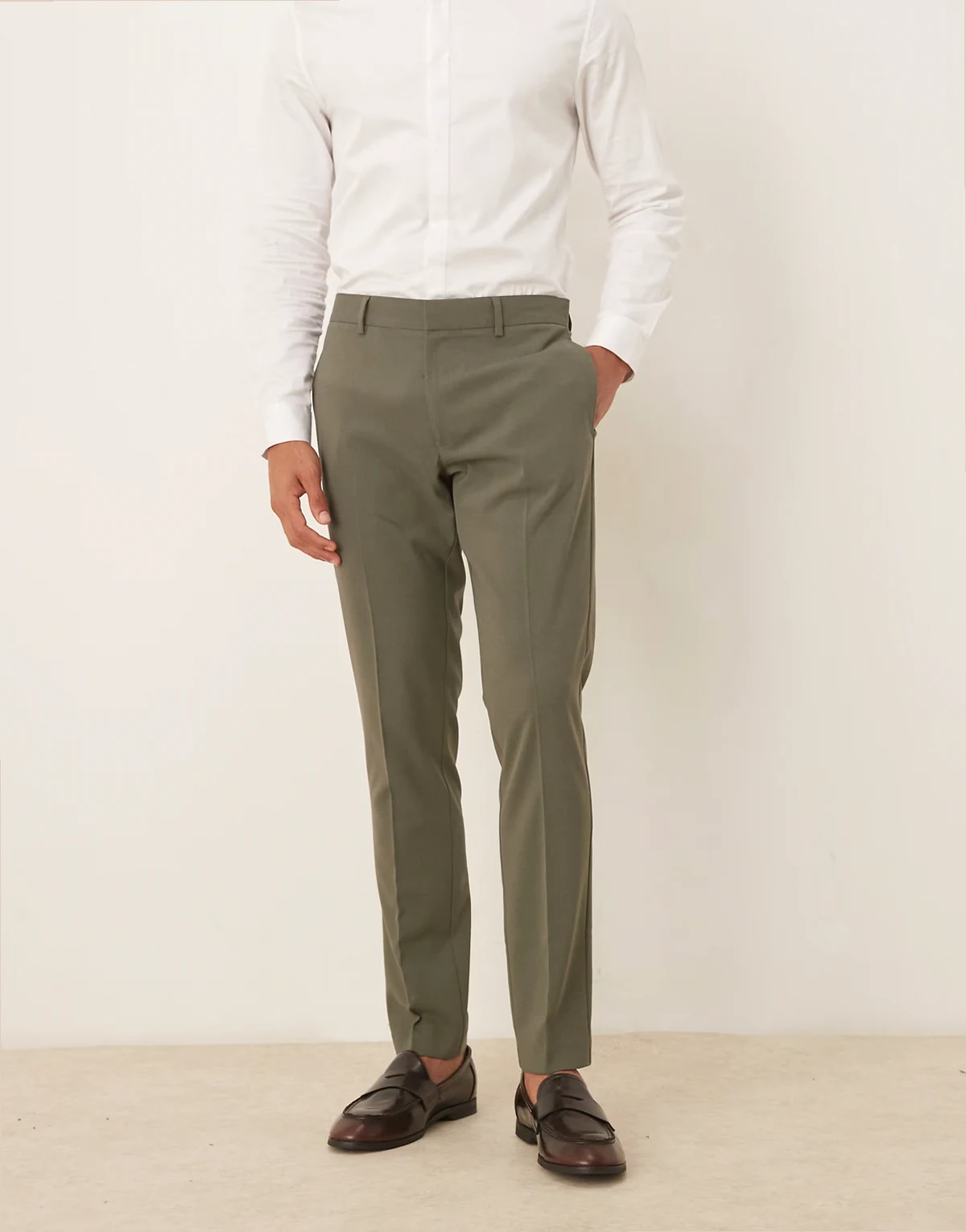 skinny fit suit pants in khaki green