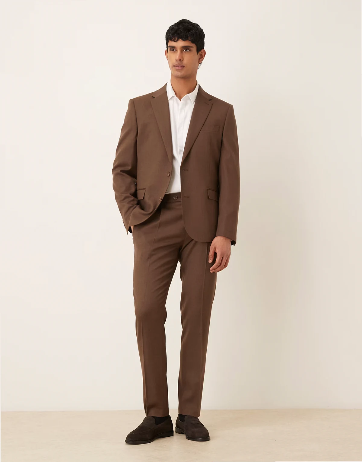slim suit pants in brown premium wool