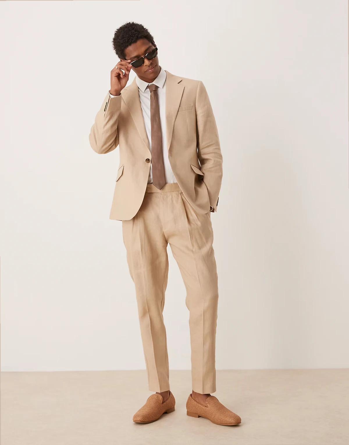 premium 100% linen tapered suit pants in stone