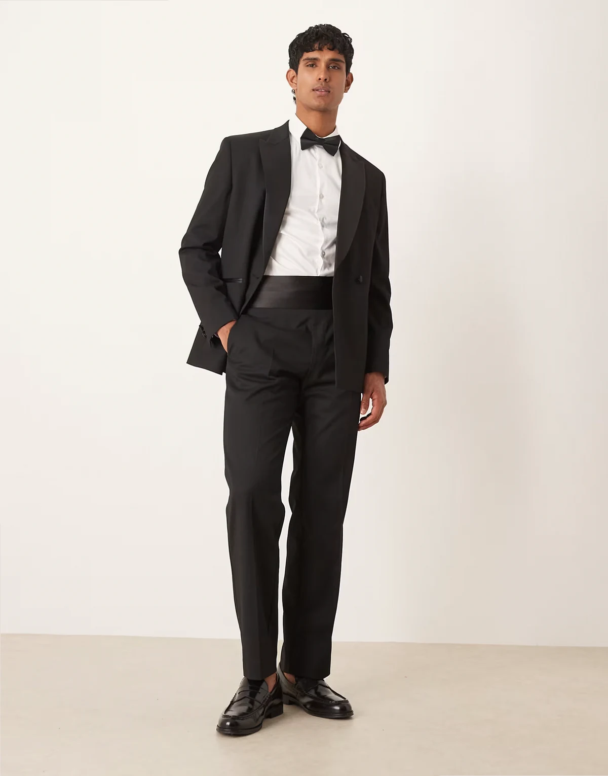 straight tuxedo suit pants with cummerbund waistband in black