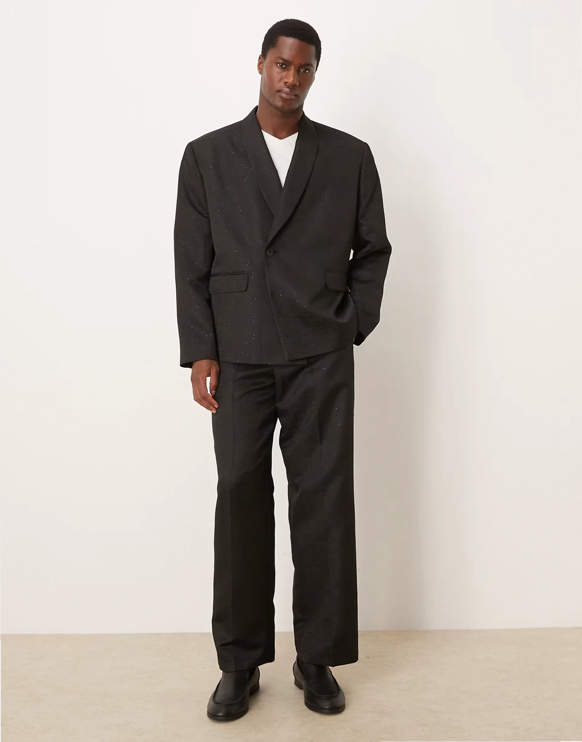 micro sequin wide suit pants in black