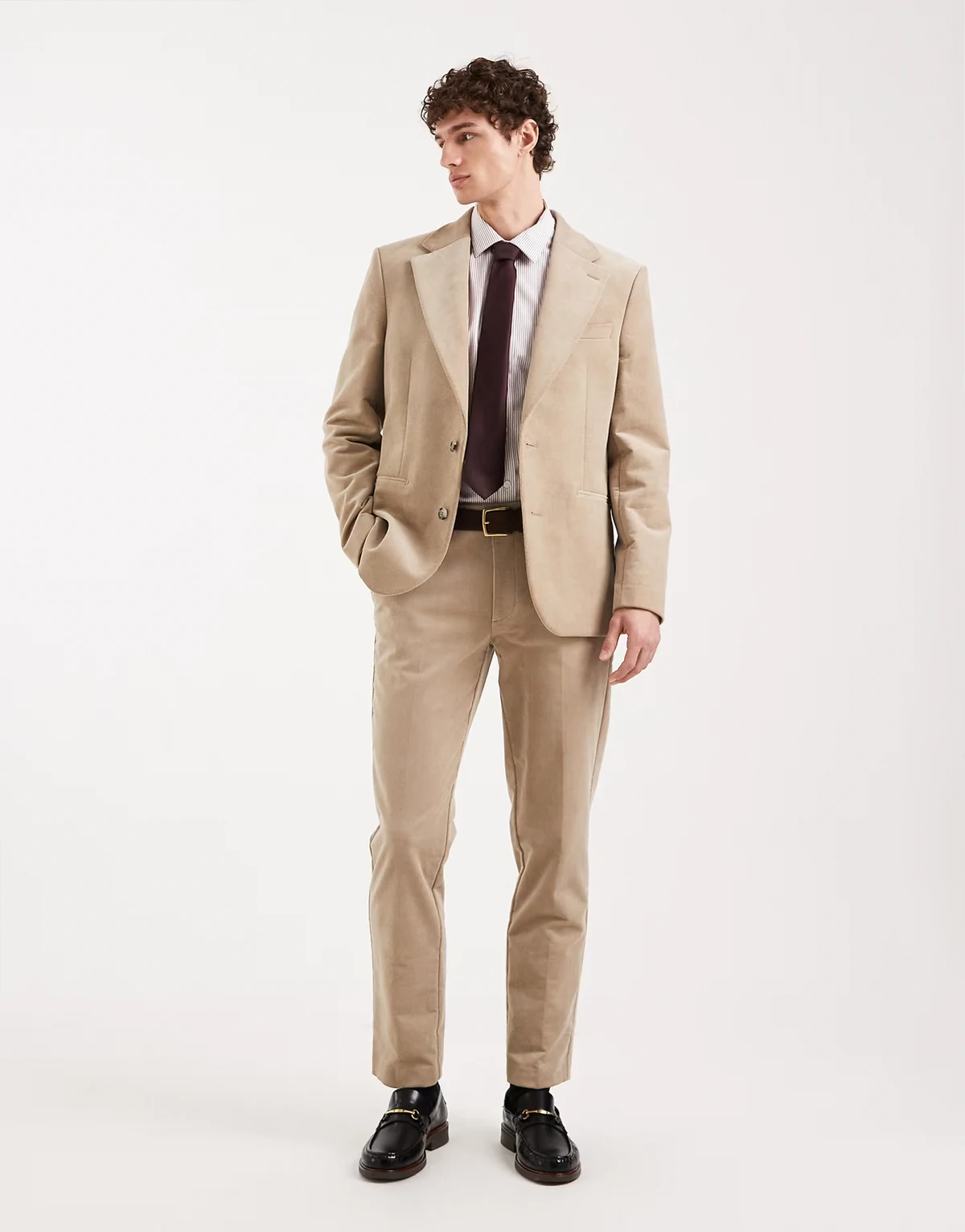 slim suit pants in beige corduroy