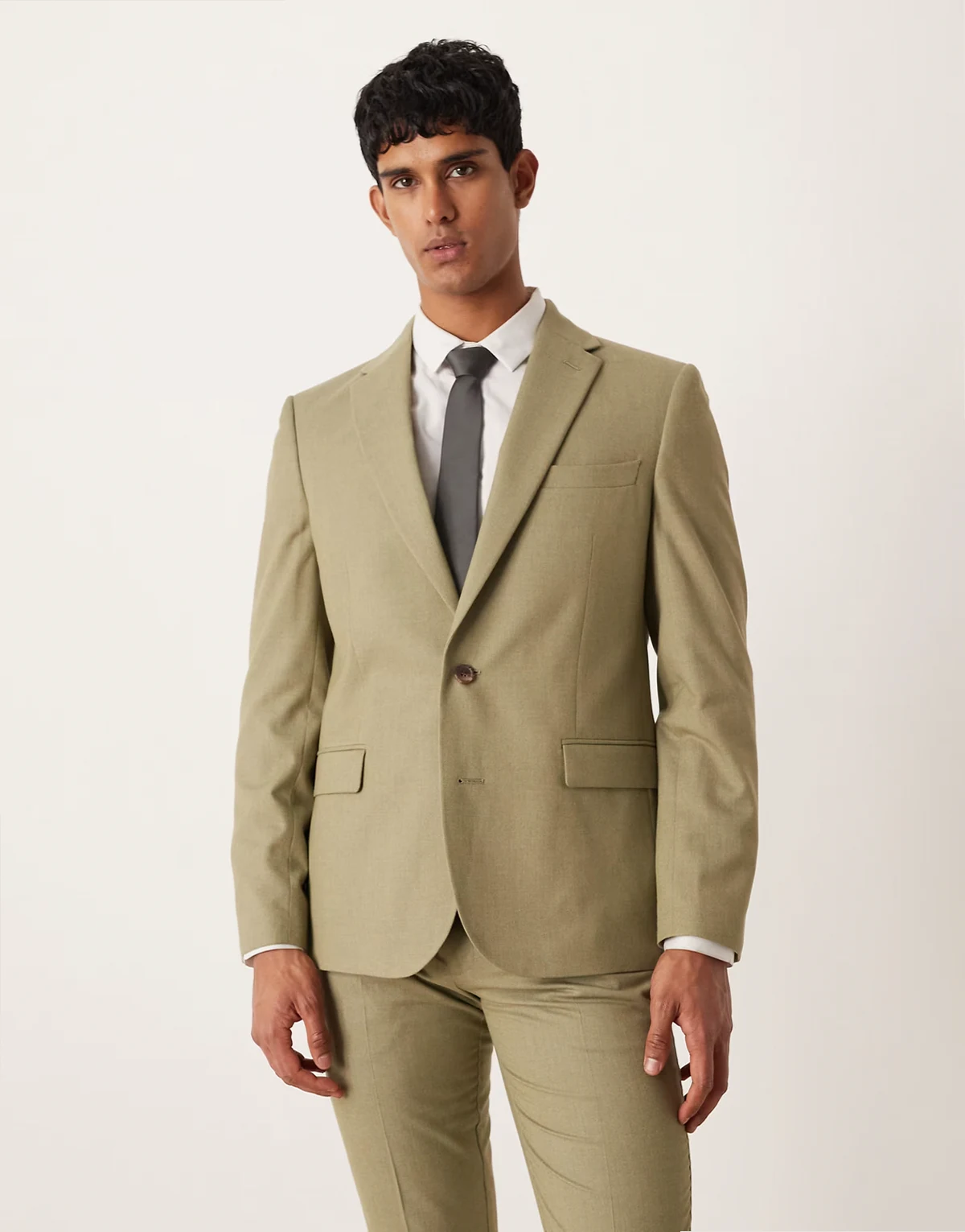 slim suit jacket in khaki flannel