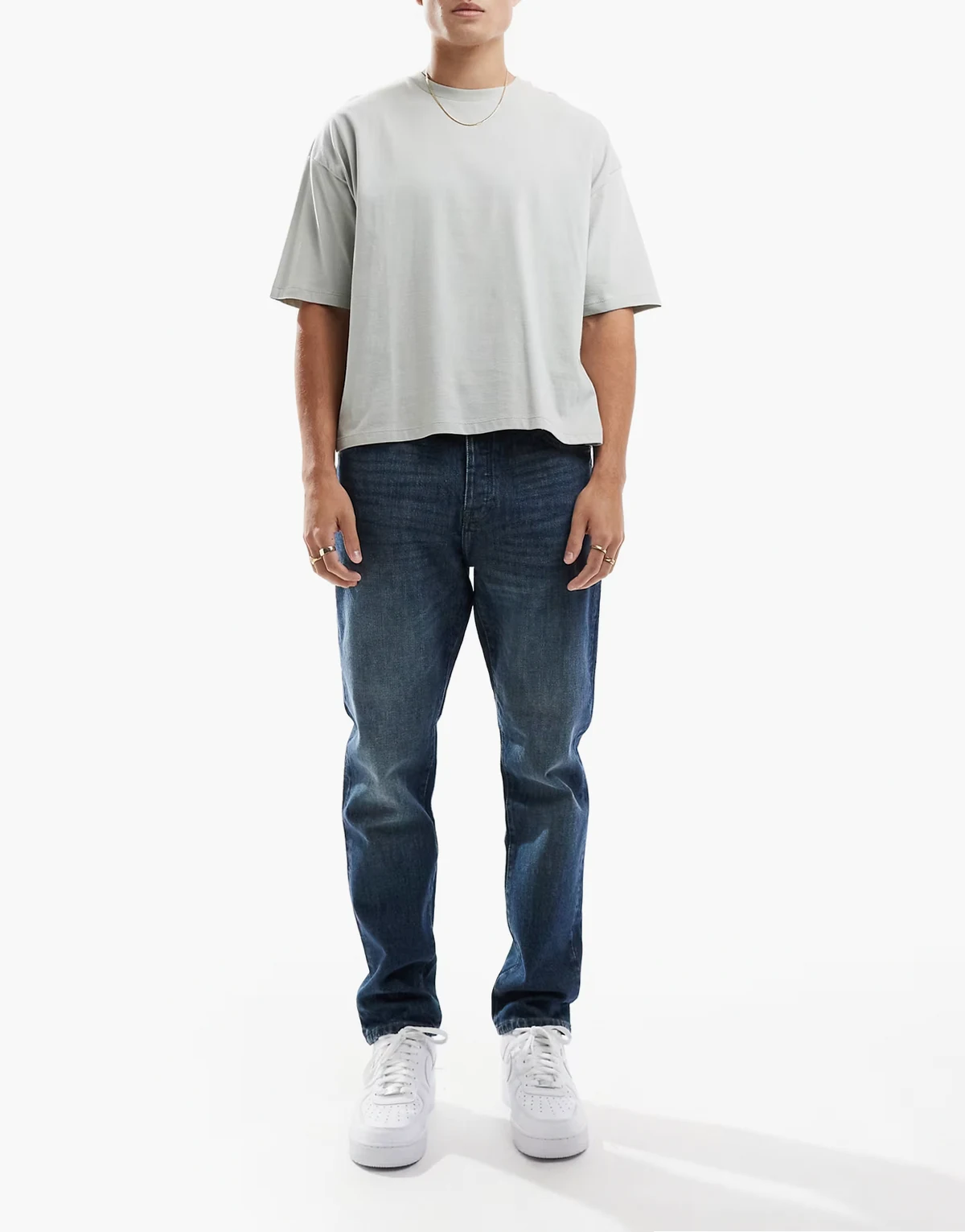 Yoke tapered fit jeans in dark blue wash