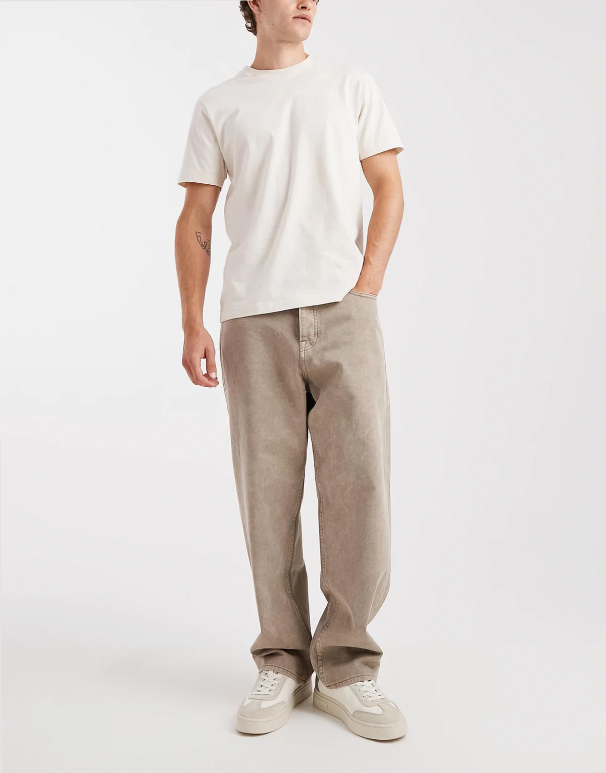 Alex baggy fit jeans in beige acid wash