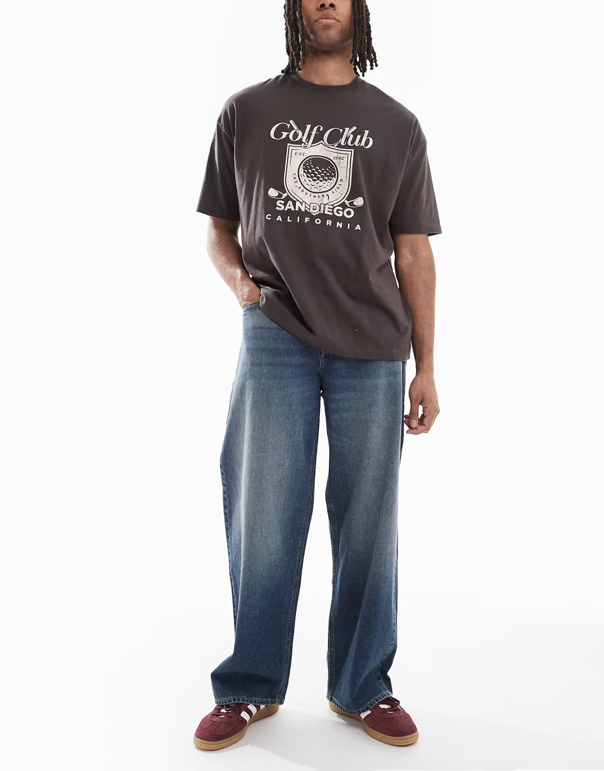 Dave wide fit jeans in mid blue