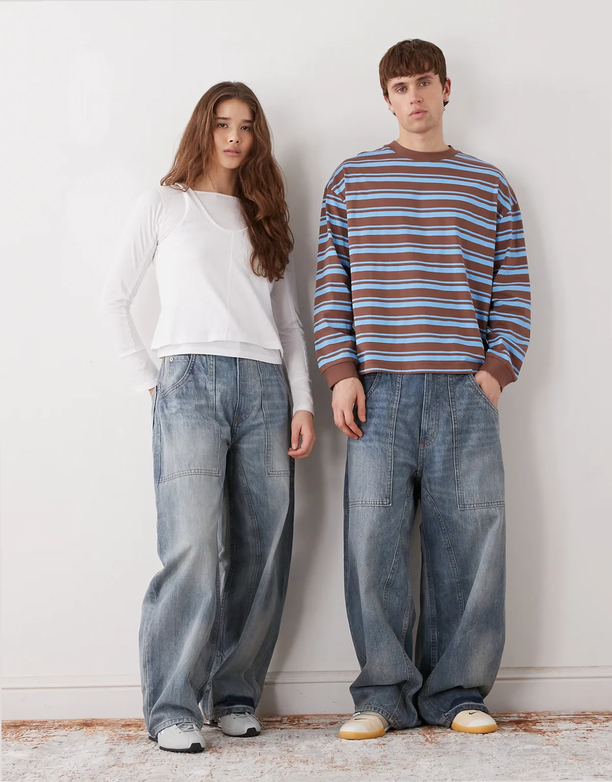 Unisex – Dunno – Niebieskie, bardzo obszerne jeansy skater z efektem sprania