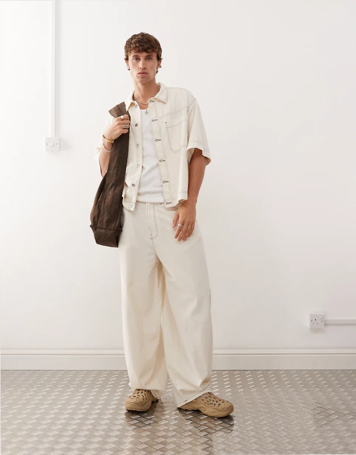 linen mix oversized balloon pants in ecru - part of a set