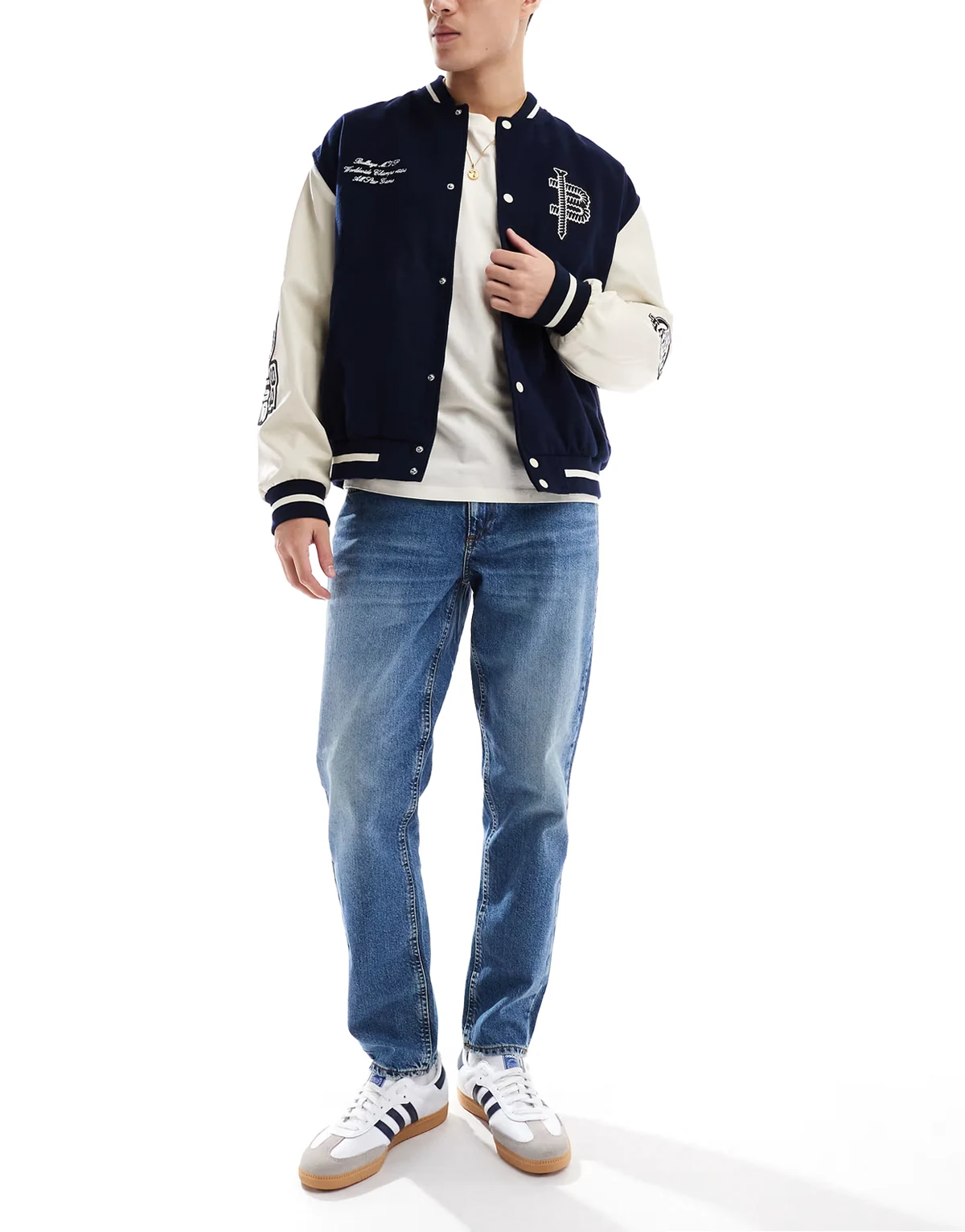 tapered jeans in tinted dark wash blue