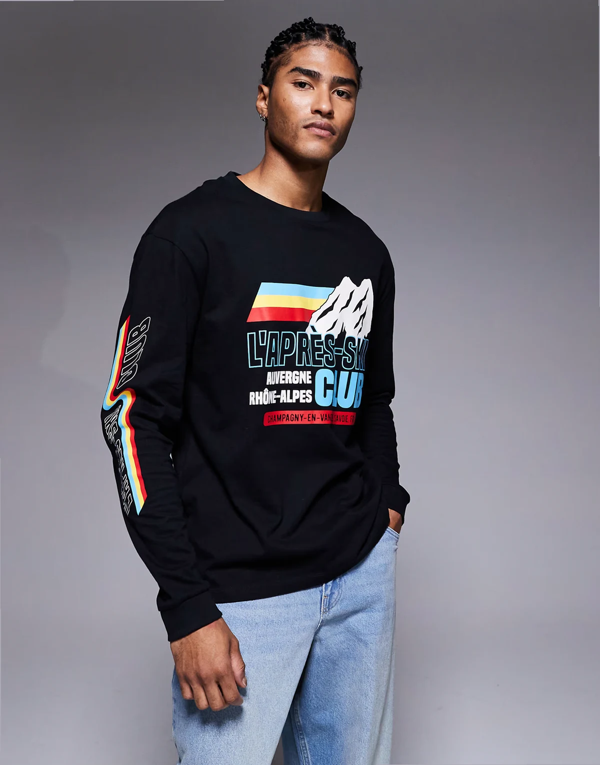 – Langärmliges Relaxed-Fit-T-Shirt in Schwarz mit Ski Sport-Print