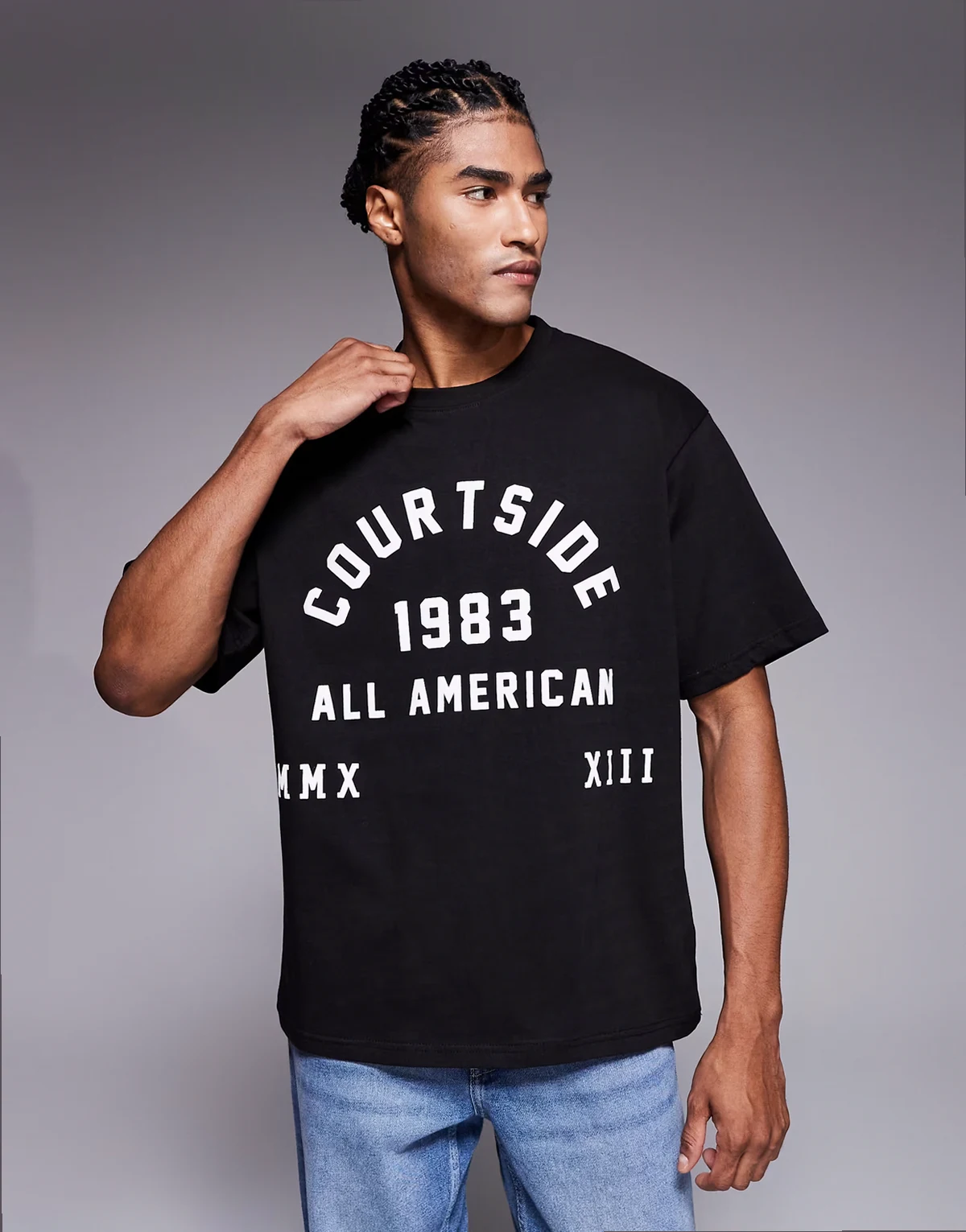 oversized T-shirt in black with collegiate print