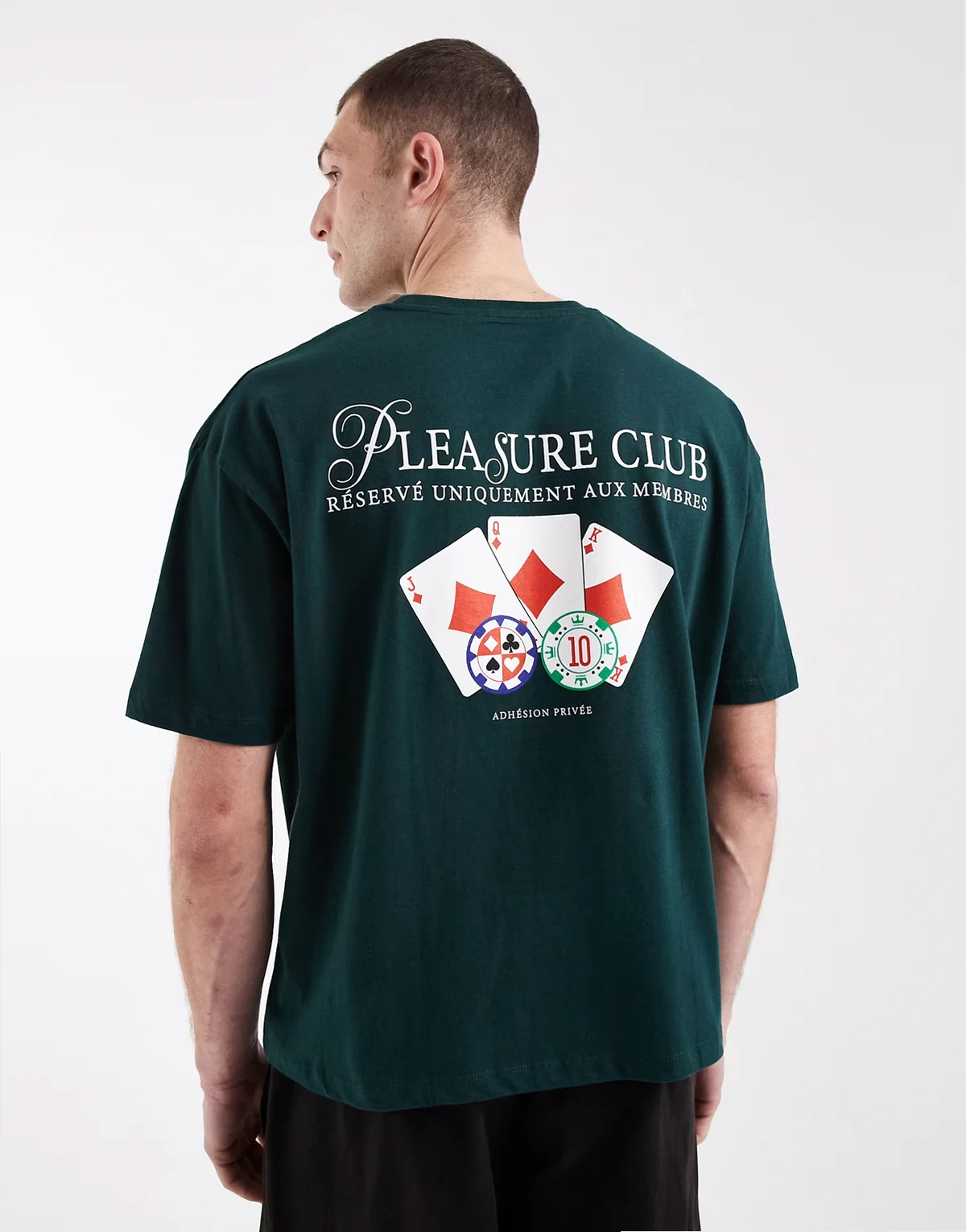 – Kastiges Oversize-T-Shirt in Dunkelgrün mit Karten-Print