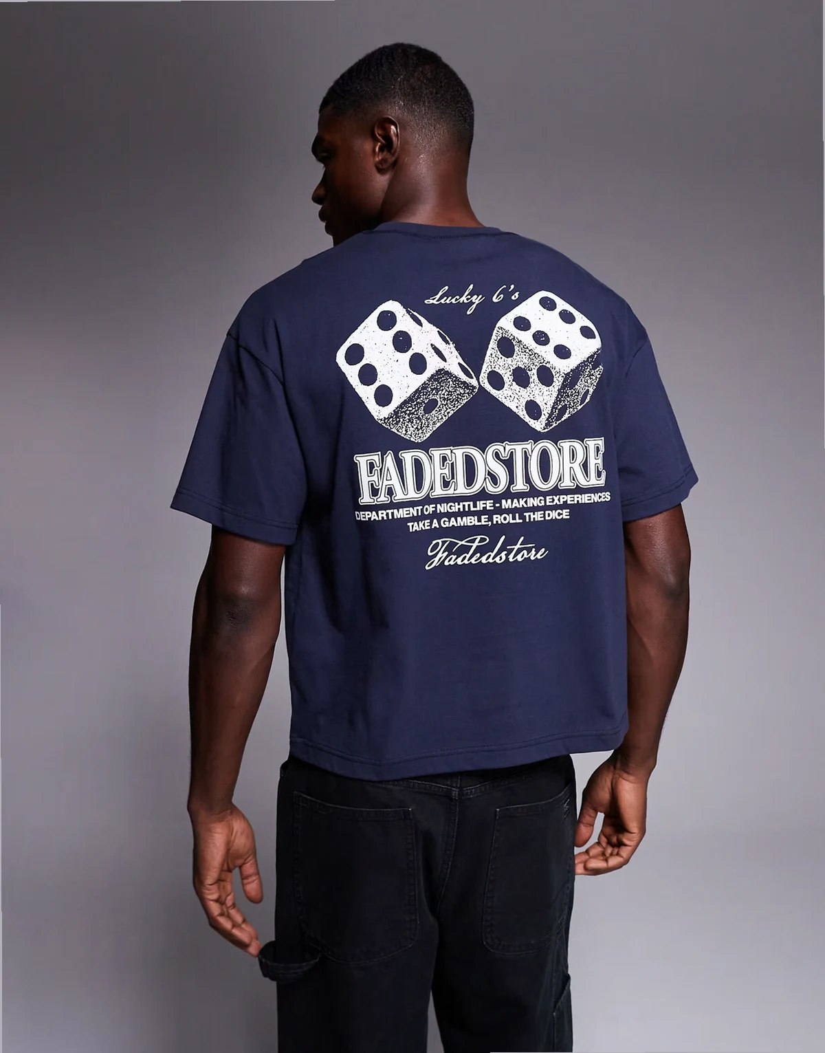 Lucky Six's back print tee in blue