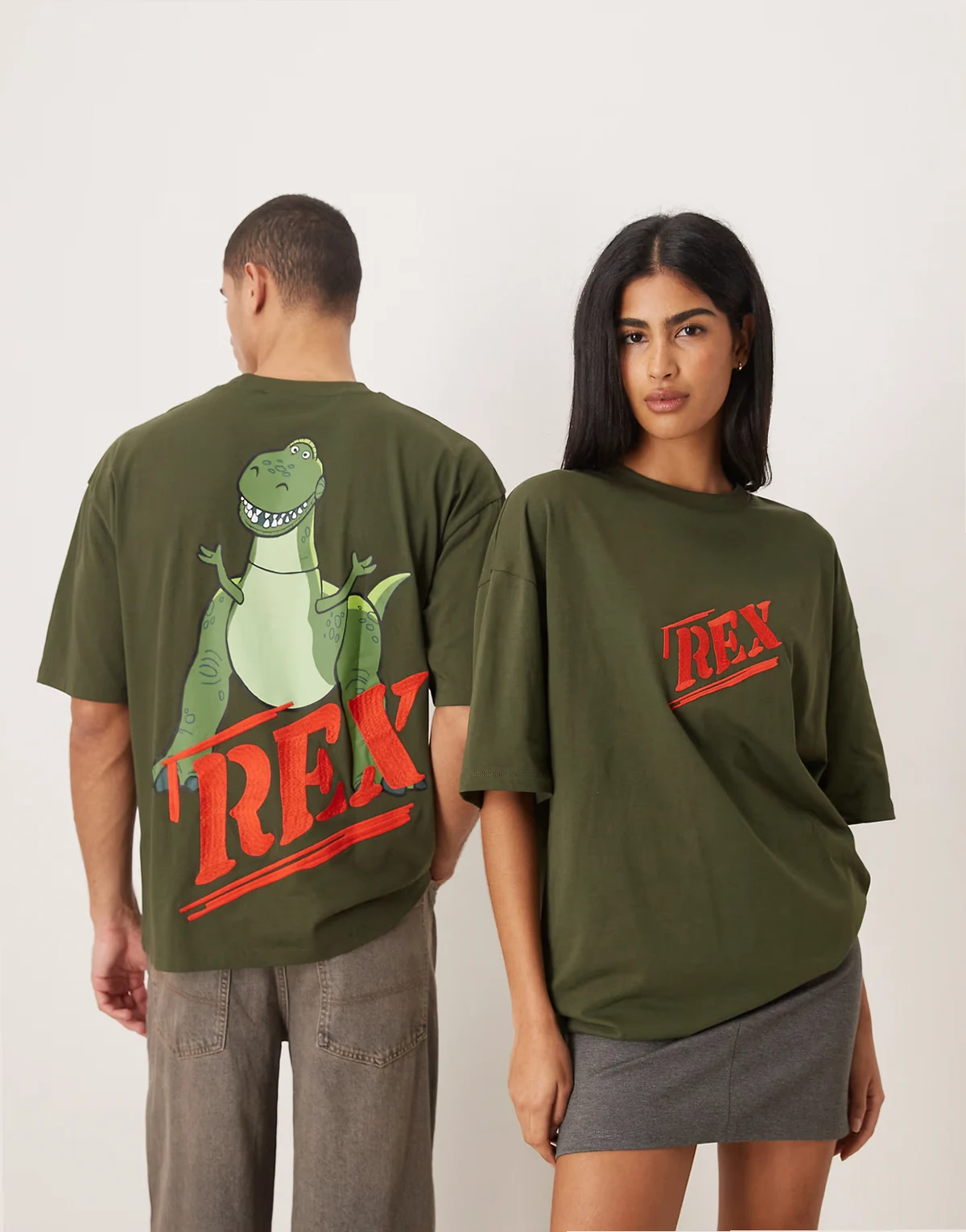 – Disney Pixar – Unisex-T-Shirt in Grün mit „Toy Story Rex“-Prints und Oversize-Schnitt