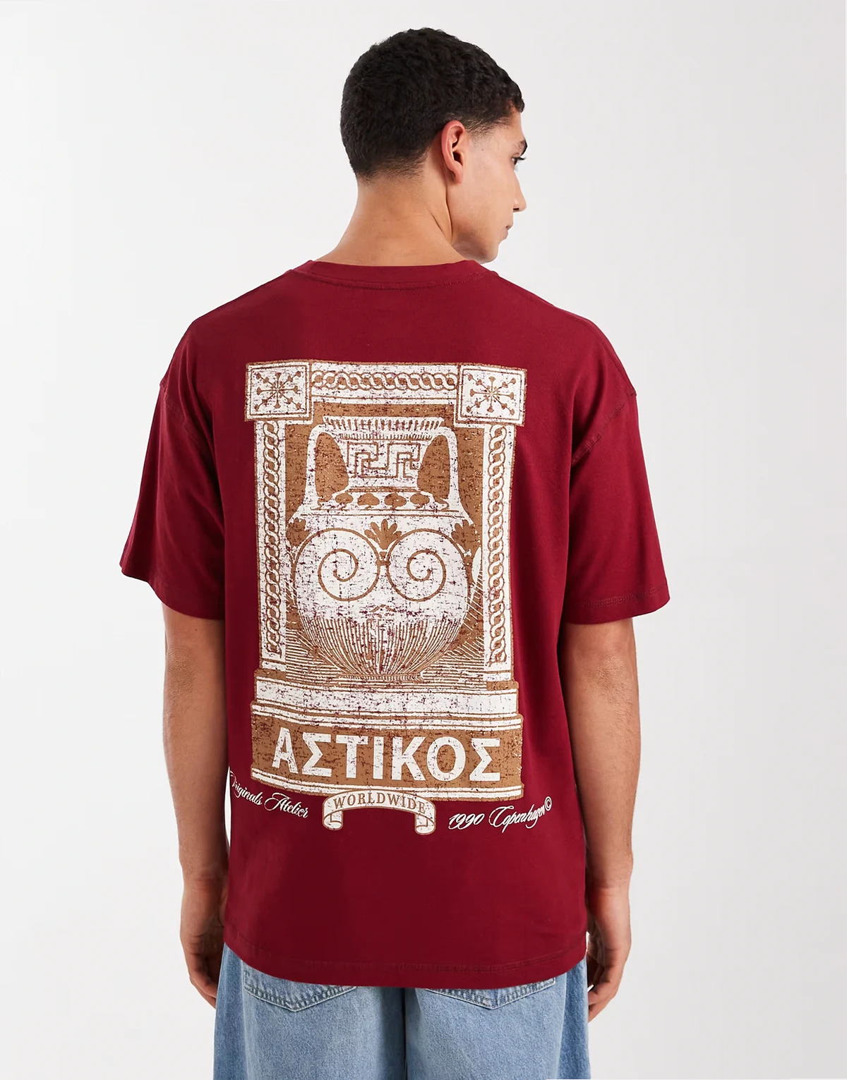 T-shirt with greek style backprint in burgundy