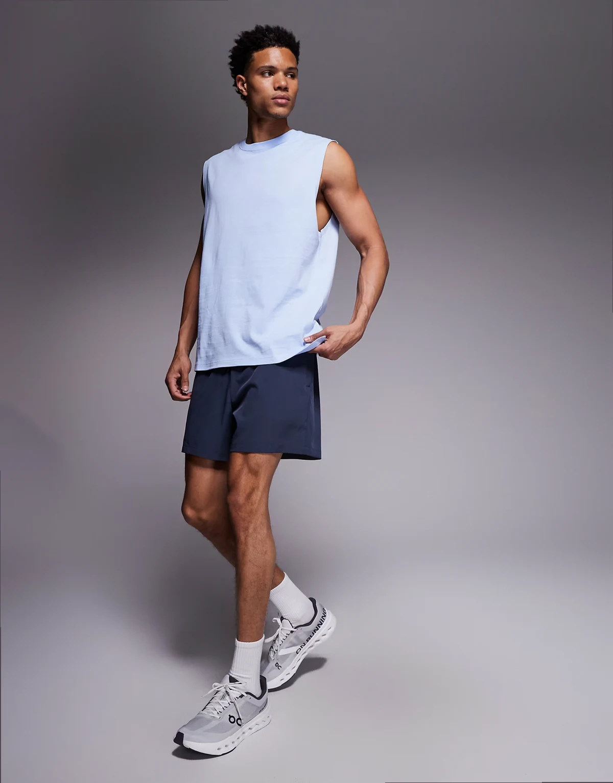 Icon oversized cotton pump training tank top with quick dry finish in light blue
