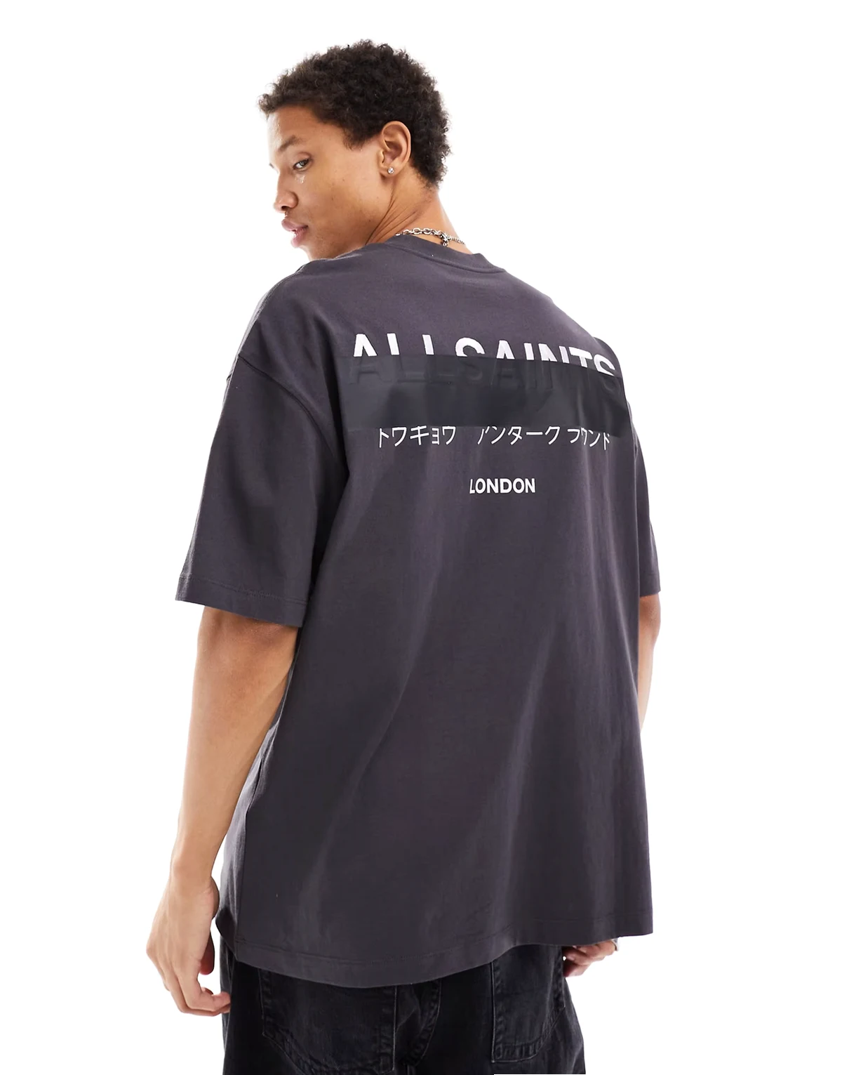 Redact – Oversize-T-Shirt in verwaschenem Schwarz mit aufgesticktem Logo