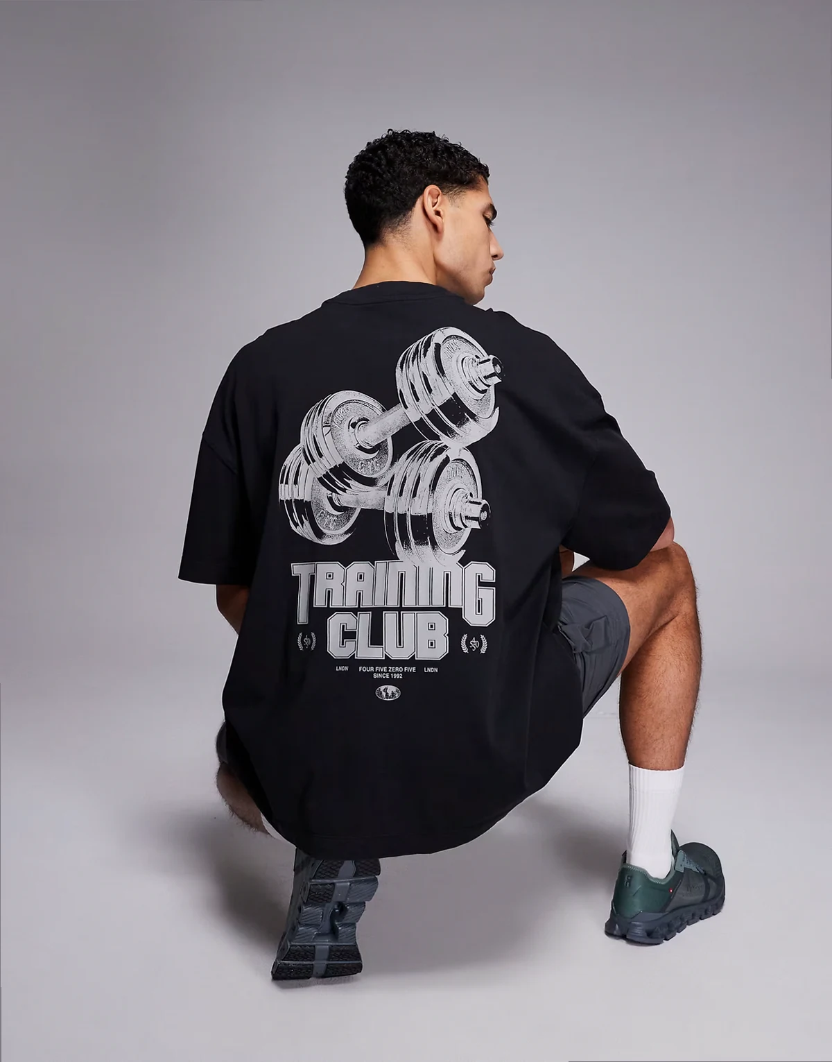 back print oversized heavyweight cotton t-shirt with quick dry finish in washed black