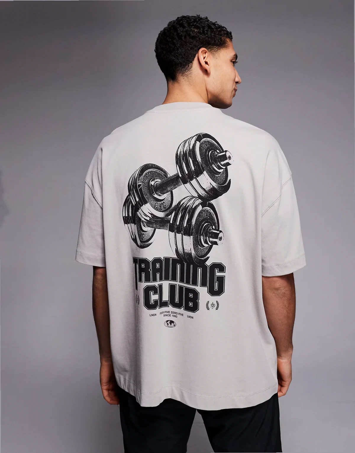 back print oversized heavyweight cotton t-shirt with quick dry finish in stone gray