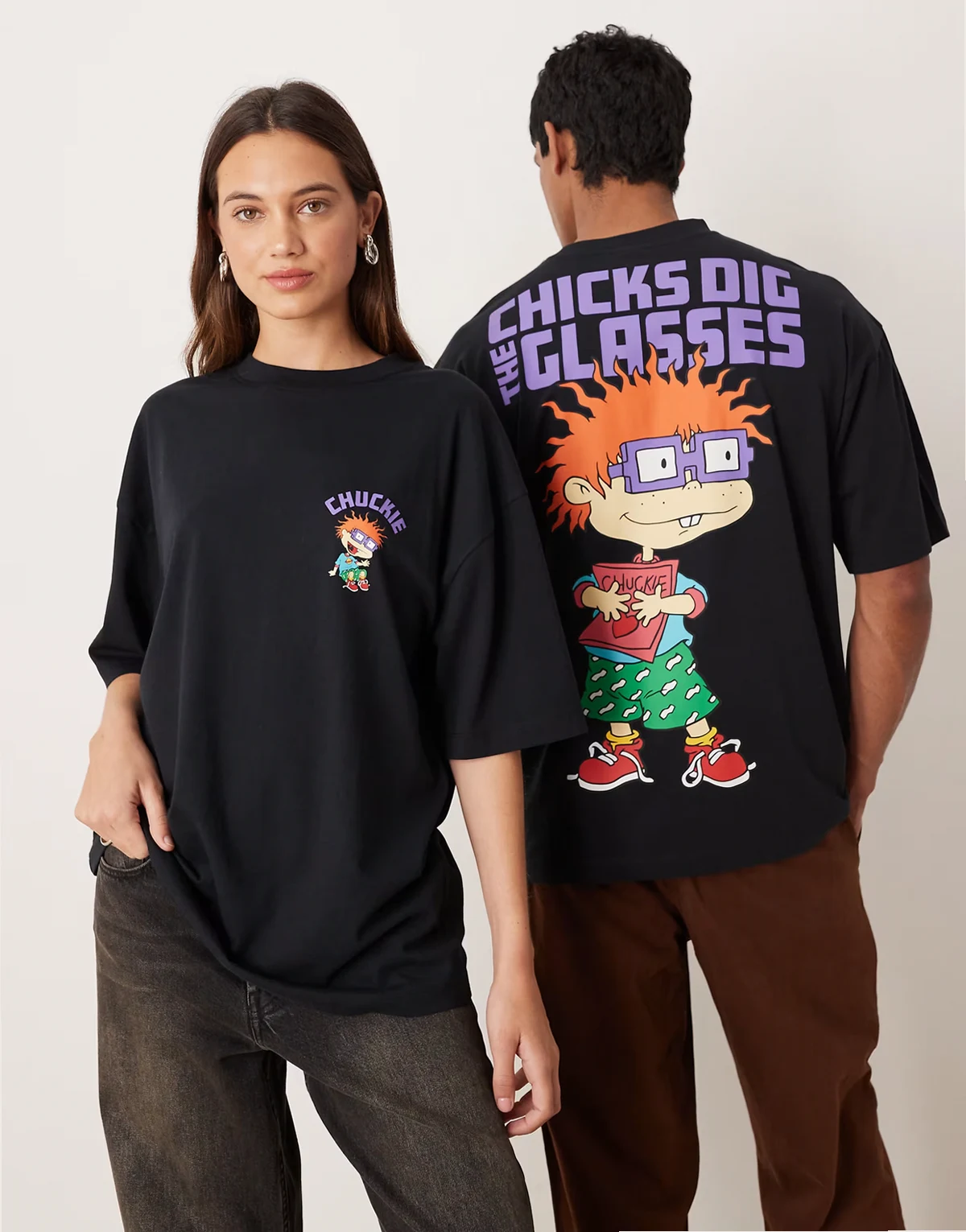 – Unisex-T-Shirt in Anthrazit mit „Rugrats“-Print und Oversize-Schnitt