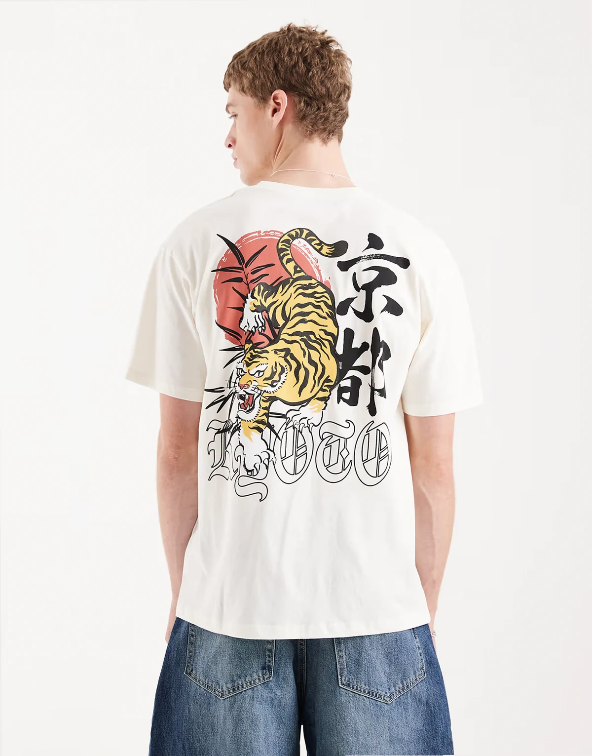 tiger back print T-shirt in off white