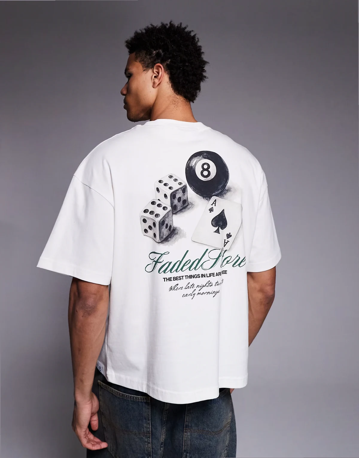 late nights back print tee in beige