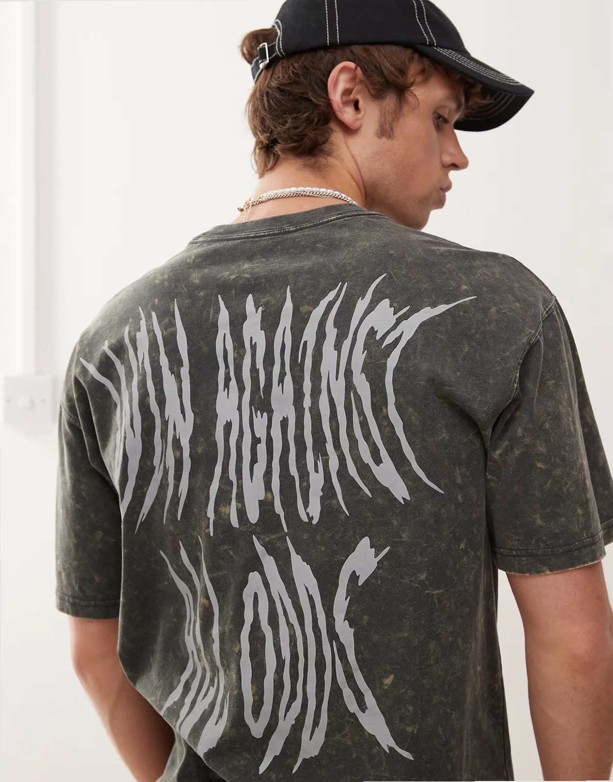 t-shirt with front and back graphics in gray