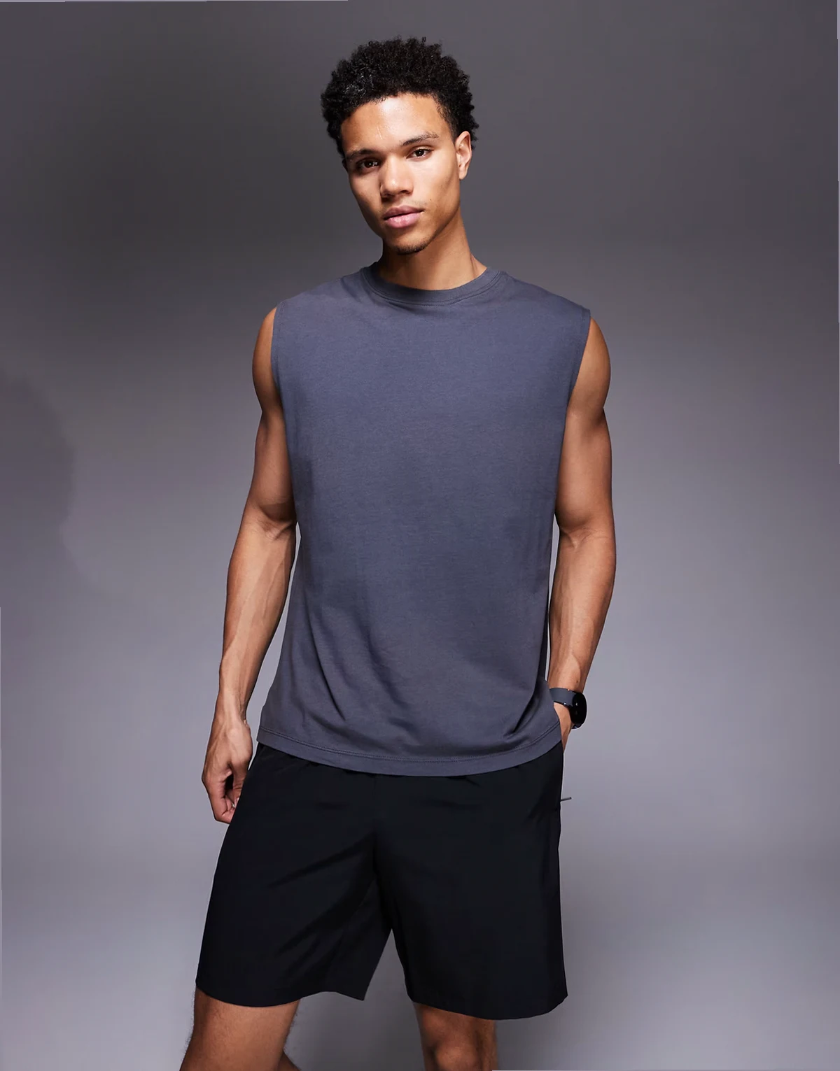 Icon oversized cotton pump training tank with quick dry finish in washed charcoal